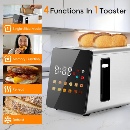 Smart Touchscreen 2 Slice Toaster, Wide Slot, Memory & Single-Slot | Digital Timer, Extra Wide Slot for Bagels, 6 Shade Levels & 6 Bread Settings, Reheat, Defrost, Favorite, Grey2