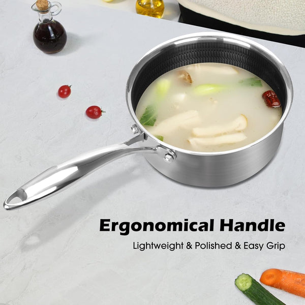 1QT Stainless Steel Saucepan with Lid, Honeycomb Non-Stick Cooking Pot, Eco-Friendly Pfoa-Free Coating, Compatible with All Cooktops, Perfect for Milk, Soup, Oatmeal & Baby Food, Dishwasher Safe5