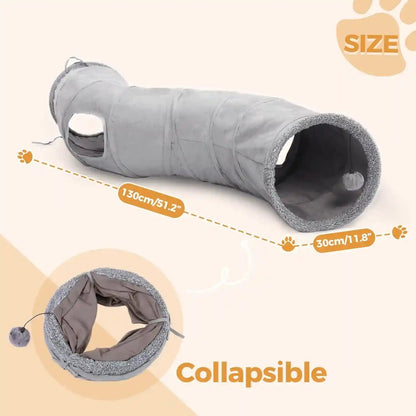 PAWZ Road Cat Tunnel S Shape Cat Tunnels for Large & Indoor Cats 51”Long | Durable, Spacious 10.5" Cat Tube with Peepholes & Dangling Ball Toy, Connected to Play Tunnels, Collapsible for Easy Storage2
