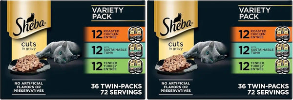 Sheba Perfect Portions Cuts Wet Cat Food, Multipack, 2.6 Oz, 24 Ct | Grain-Free, Chicken, Salmon & Turkey Flavors, Protein-Rich, No Corn or Soy, Essential Vitamins & Minerals, Twin-Pack Trays16