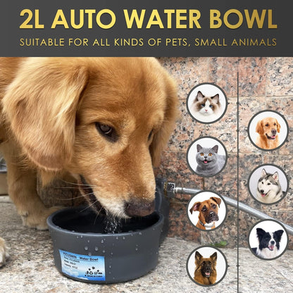 Automatic Dog Water Bowl Dispenser Patented 70OZ Water Dispenser for Dogs 2L Water Bowl Fit 3/4In GHT Male Faucet Outdoor Automatic Water Bowl Include Automatic Water Fill Valve Adapter 5Ft Water Hose5