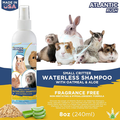 Waterless Shampoo for Small Critters - 8Oz Cruelty Free Dry Shampoo - No Rinse for Pet Ferrets, Guinea Pigs, Hedgehogs, Sugar Gliders, Rabbits & Hamsters (8 Oz, Fragrance Free)3