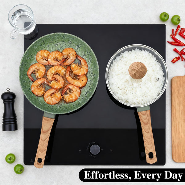 3-Piece Nonstick Set | 10.25" Pan + 1.4/2.2QT Pot | Pfas-Free, Green3