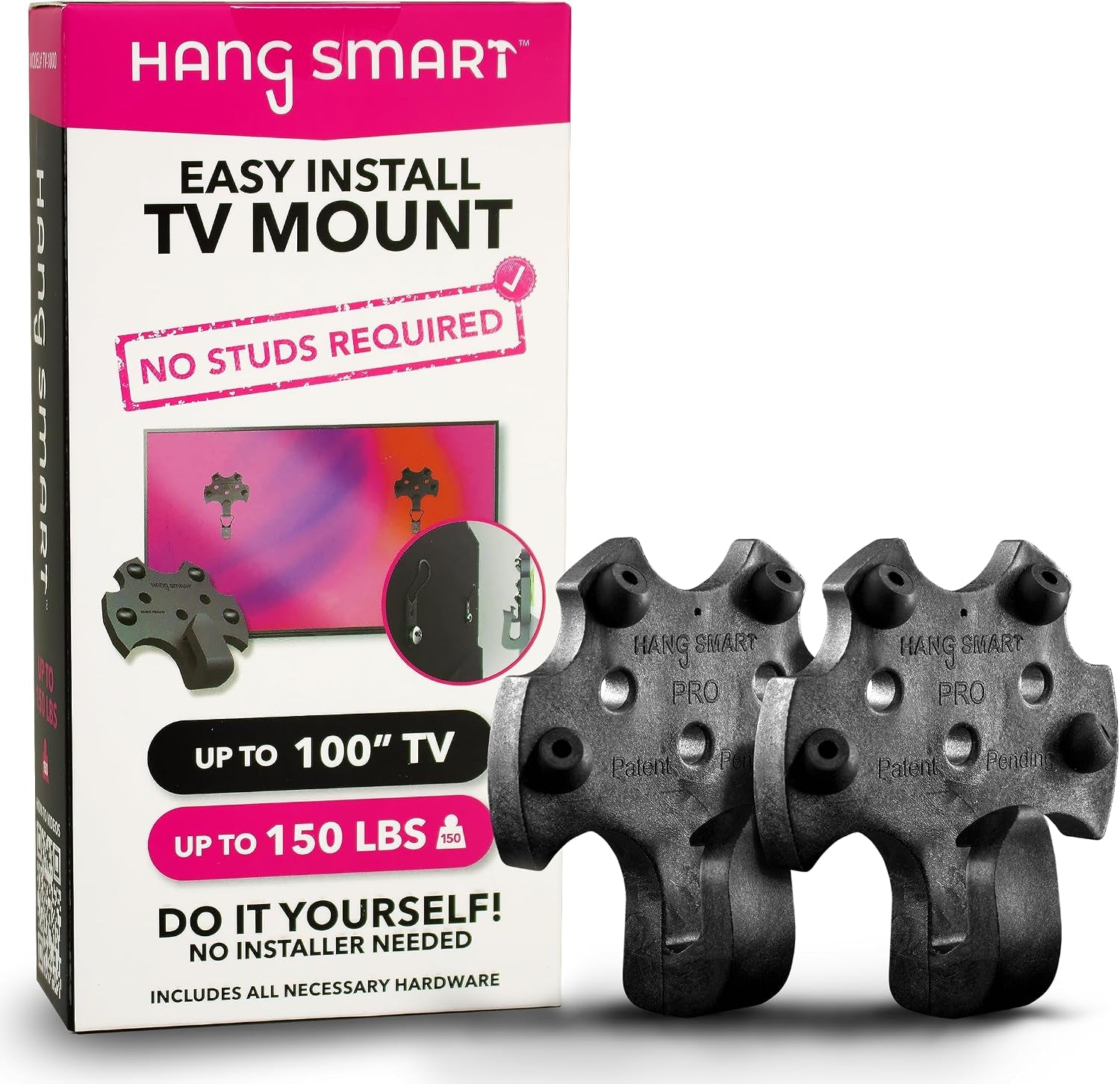 hangsmart-tv®-wall-mount-no-stud-original-patented-easy-install-diy-for-19-100-tvs-holds-up-to-150lbs-fits-most-led-lcd-flat-screens-monitors-includes-hardware