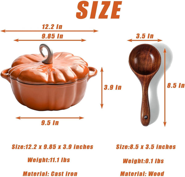 Enameled Cast Iron Dutch Oven, Pumpkin Pot with Lid, 4-Quart Cookware Set, Serves 3-5, Halloween and Thanksgiving Decor Gift, Heavy-Duty Cookware for Braising, Stews, Roasting, Bread Baking, Orange6