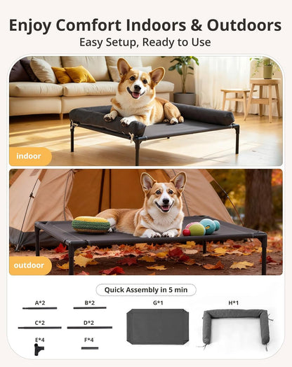 Cooling Elevated Dog Bed, 26.8X34 Raised Dog Bed with Removable Bolster Cushion, Breathable Mesh, Non-Slip Feet, and Metal Frame for Medium Breeds Indoor Outdoor7