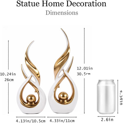 2 PCS White Gold Ceramic Statues for Home Decor Accents, Modern Abstract Art Sculptures, Elegant Tabletop Decorative Objects for Dining Room, Entryway, Tv Stand, Mantel, Coffee Table Centerpieces3