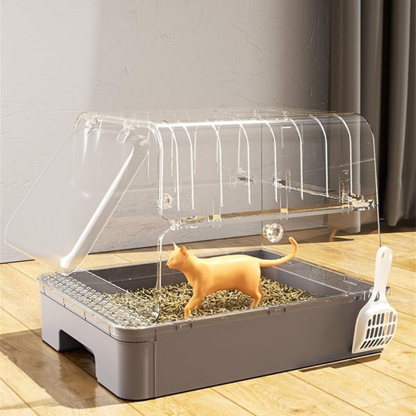Pet Supplies, Enclosed Cat Litter Box with Door & Drawer, Anti-Splash Lid, Scoop Included(Gray)7