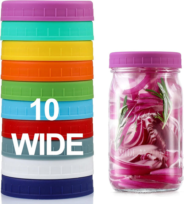 10 Pack Plastic Wide Mouth Mason Jar Lids for Ball, Kerr and More - Multicolor Storage Caps for Mason Jars, Canning Jars - Leak-Proof, Dishwasher Safe & Food Grade1