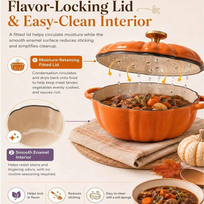 Pumpkin Dutch Oven Pot with Lid, 3 QT Enameled Pumpkin Pots，Orange-A | Pumpkin Shaped Cocotte, Soup Pot - Serves 2-3, Oven & Stove Safe for Bread Baking, Braising, Cooking Soup4