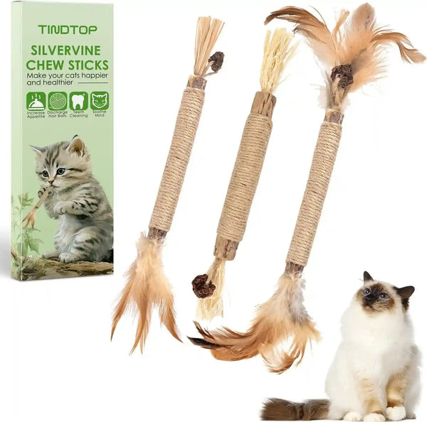 TINDTOP Silvervine Chew Sticks for Cats, 10 Pack Natural Catnip Chew Toys | for Kittens Teeth Cleaning, Matatabi Dental Care, Increase Appetite, Calm Cat Anxiety and Stress, Aggressive Chewers Toy11