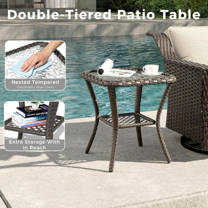 7 Piece Patio Furniture Set, Wicker Outdoor Conversation Set | Patio Chair Set with Olefin Removable Cushion, All-Weather Outdoor Couch with Deep Seat for Porch, Deck and Backyard, Beige7