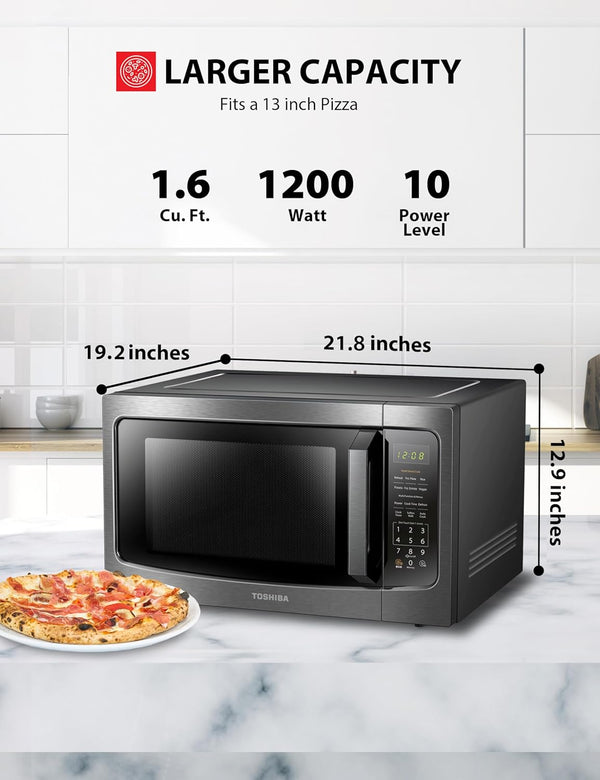 Microwave Oven with Smart Sensor, 1.6 Cu.Ft, 1200W | Position Memory Turntable, Sound On/Off, Countertop, 13.6" Turntable, Black Stainless Steel2