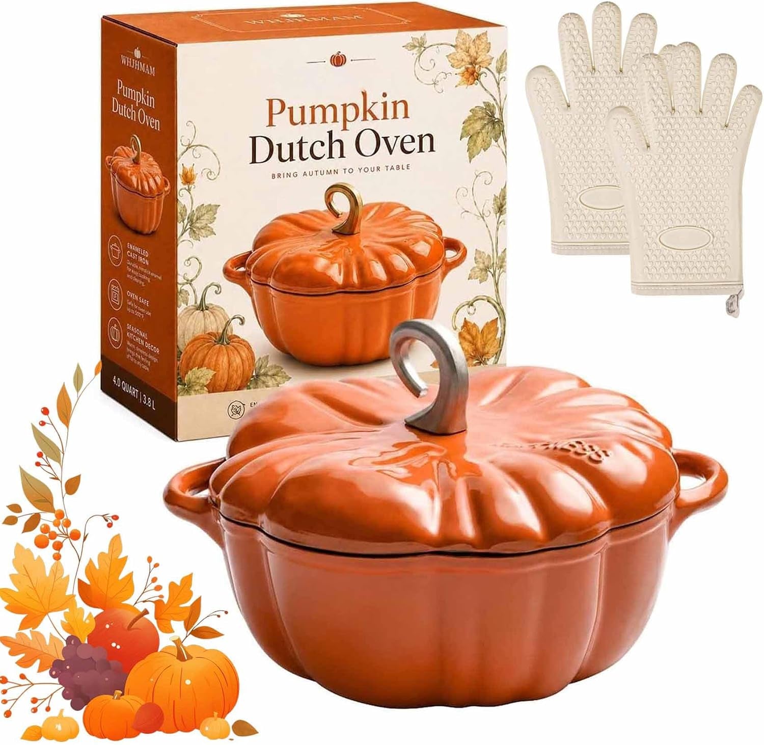 pumpkin-dutch-oven-pot-with-lid-3-qt-enameled-pumpkin-pots-orange-a-pumpkin-shaped-cocotte-soup-pot-serves-2-3-oven-stove-safe-for-bread-baking-braising-cooking-soup