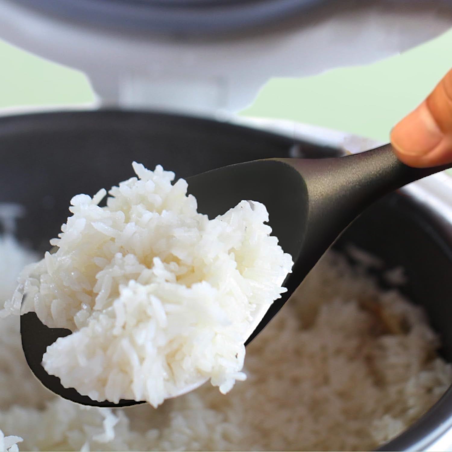 silicone-cooking-spoon-rice-scooper-set-for-nonstick-cookwares-2pc-black-bpf-free-heat-resistant-seamless-design-non-toxic-kitchen-utensils-for-cooking-serving-mixing-scoop-scrape-stirring
