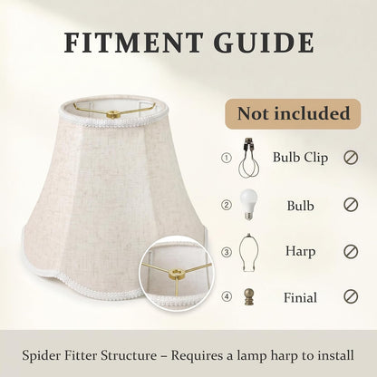 Beige Scalloped Lamp Shades Set of 2, 6.7" X 13" X 10" Bell Linen Lampshades with Petal Edge Braid, Medium Spider Fitter Replacement for Table Lamps, Living Room & Bedroom, Easy Assembly Required8