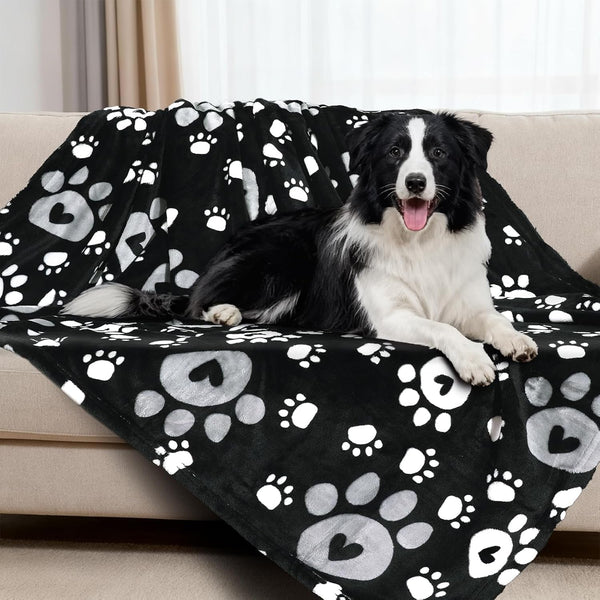 Rezutan Blanket for Large Dogs, Cat Flannel Washable Soft Pet Mat Throw Cover for Kennels-Beds, Sofas, Furniture Protection, Cute Paw Pattern, Black, 50X40 Inch11