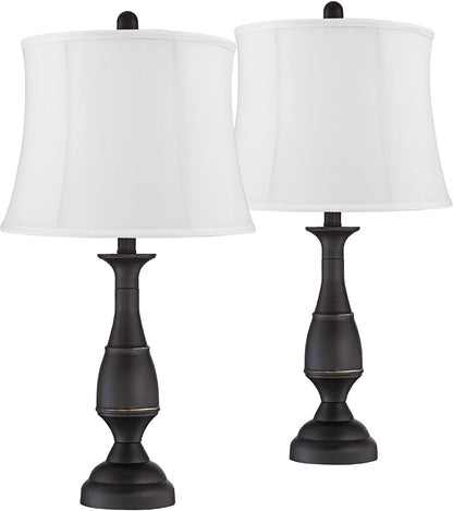 Ben 25" High Table Lamps Set of 2 Dark Bronze Brown Farmhouse White Shade | Traditional Rustic Candlestick Metal Bedroom Living Room House Bedside Nightstand Office Softback Drum Shade1