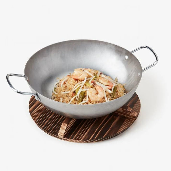 13” Carbon Steel Wok – Flat Bottom Stir Fry Pan with Dual Steel Handles – Includes Convertible Wood Trivet Lid – Pre-Seasoned, Induction & Gas Compatible – Professional Grade Cookware5