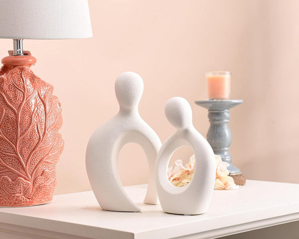 Ceramic Couple Statues for Home Decor, Abstract Lover Sculpture Shelf Decor | Office Decor, Home Decorations for Living Room, Bedroom, Gifts for Anniversary Valentine'S Day Birthday (White)4
