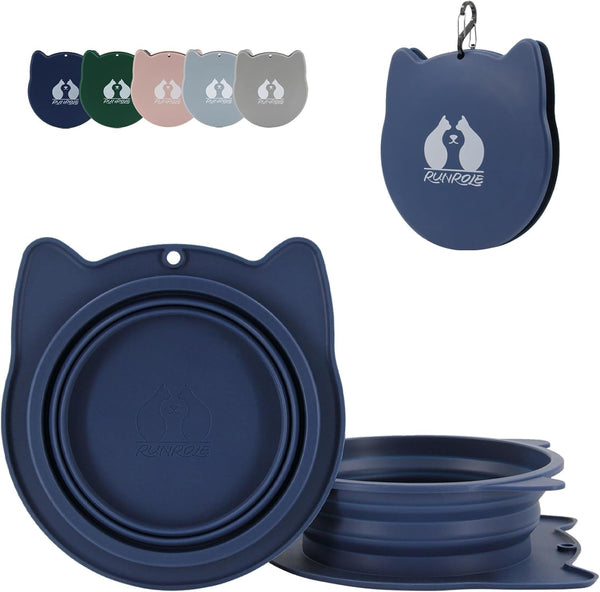 RUNROLE 2 in 1 Collapsible Dog Travel Water Bowls, Portable Pet Cat Bowl | Slot Together & Use Separately, Bpa-Free Silicone Feeding Watering Foldable Travel Bowls, Pet Travel Food Dishes, 20OZ+27OZ9