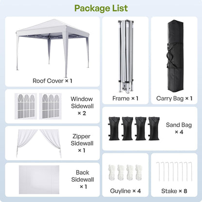 10X10 Pop up Canopy Tent with Sidewalls, Instant Setup,White | One-Push Frame, 4 Removable Sidewalls, Carry Bag Included for Parties, Camping, Beach, Backyard & Outdoor Events3