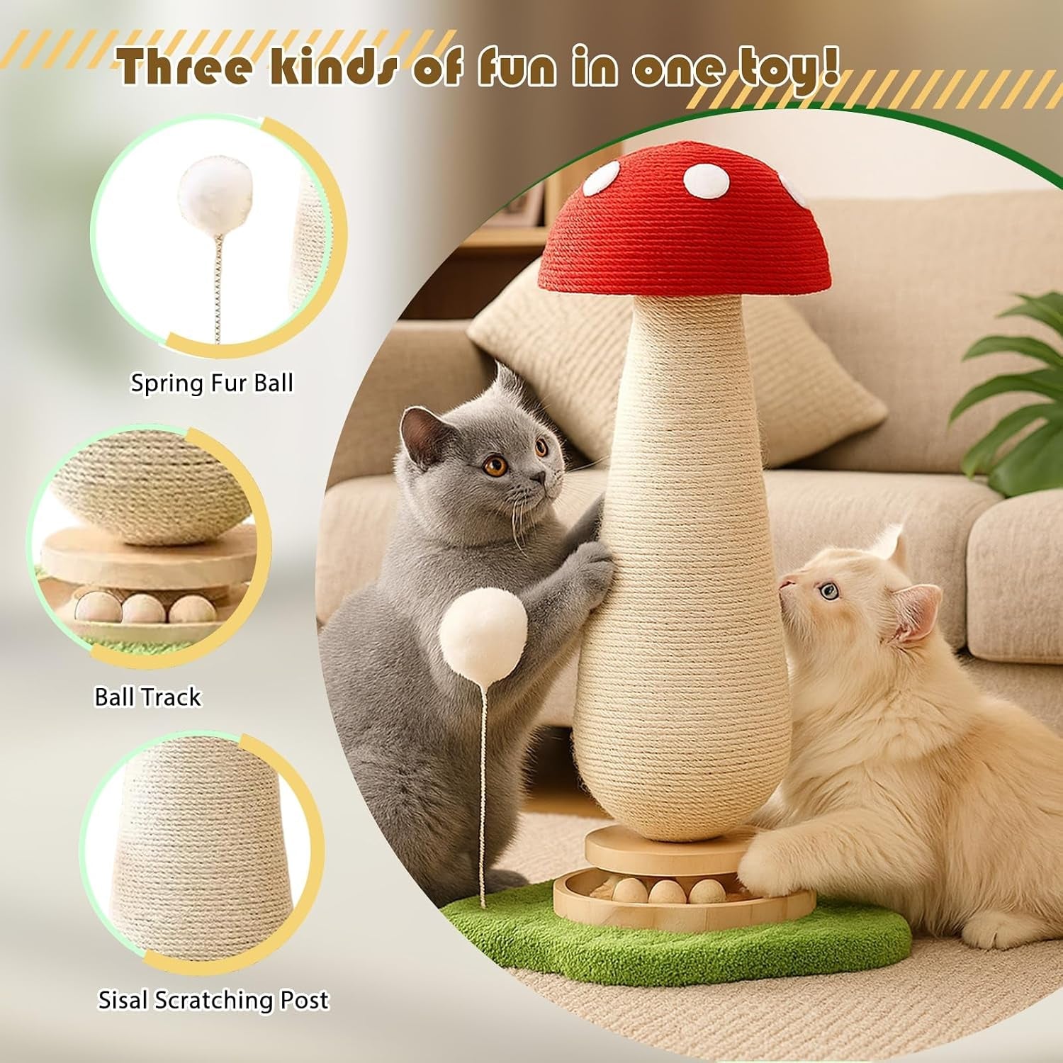 mushroom-cat-scratcher-tower-interactive-ball-track-spring-ball-cat-scratching-post-sisal-kitty-activity-center-for-indoor-cats-kittens-sturdy-wide-base-25-2-inch-red