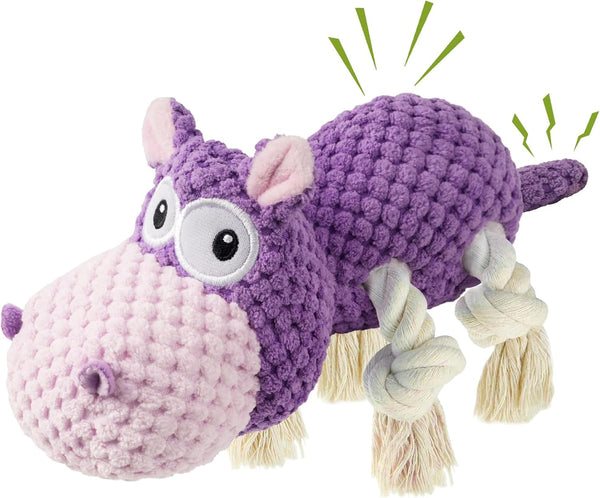 TOOPTATE Hippo Squeaky Dog Toy, Blue, Medium | Cute Plush Design, Rope Legs for Tugging, Helps Keep Dogs Busy, Suitable for Small, Medium, and Large Dogs7