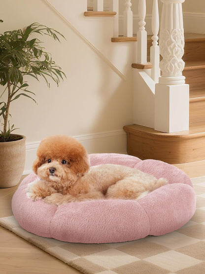 Ohgeni 31 Inches Calming Donut Orthopedic Dog & Cat Bed for Medium Pets, Warming Comfort Fluffy Short Pile Fur, Durable Waterproof Machine Washable Removable Cover, Cute round Bed for Puppy, Camel12