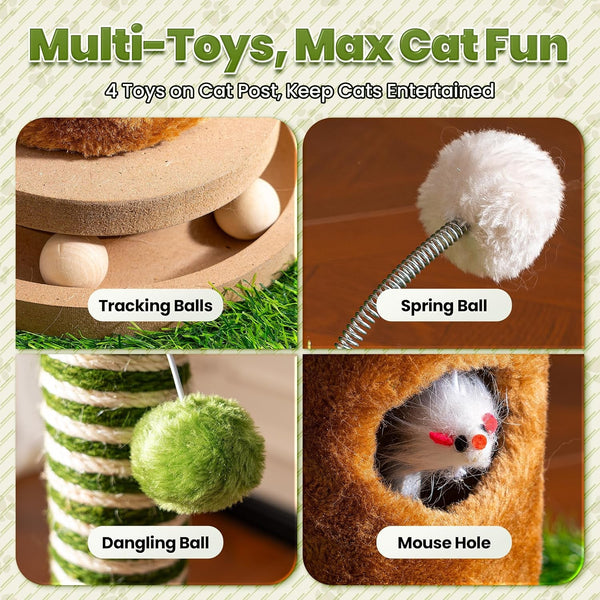 Cat Scratching Post 39'' Tall with Interactive Ball & Mouse Hole | for Indoor Adult Cats, Sisal Rope Cat Tree Tower. Kitty Scratcher Furniture with Artificial Grass Tree for Kittens Cat Toys5