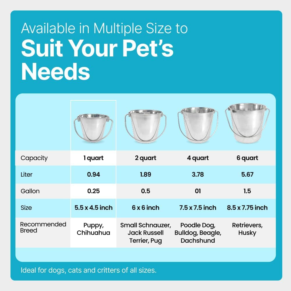 heavy-duty-stainless-steel-bucket-1-quart-durable-small-metal-bucket-for-feeding-watering-pets-cleaning-perfect-for-kennels-critter-crates-cages-and-hanging-on-fences