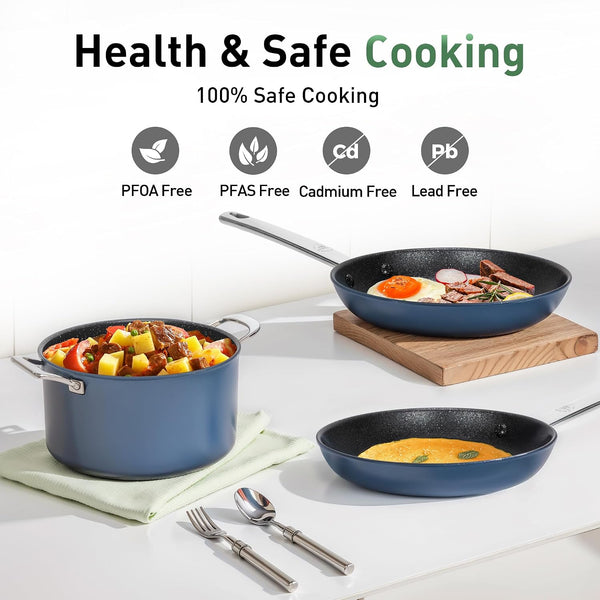 Plasma Titanium Cookware Set, 6Pcs Induction Pots and Pans | Blue, Non Toxic Healthy Cooking Pans and Pots Set with Scratch Defense Technology, PFOA&PFOS Free9