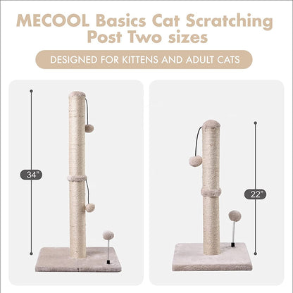 MECOOL Cat Scratching Post Premium Basics Kitten Scratcher Sisal Scratch Posts with Hanging Ball 22In for Kittens or Smaller Cats (22 Inches for Kitten, Beige)6