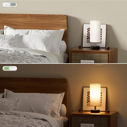 Small Table Lamp for Bedroom - Bedside Lamps for Night Stands | Bulb Not Included | Minimalist Desk Lamp | Linen Fabric Shade | for Living Room | for Dorm | 11.6" Inline Control6