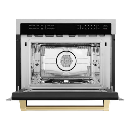 ZLINE Autograph Edition 24 In. 1.6 Cu Ft. Built-In Convection Microwave Oven in Satin Stainless Steel with Champagne Bronze Accents (MWOZ-24-SS-CB)2