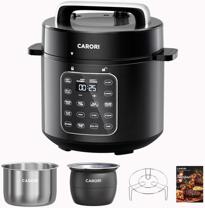 6Qt Pressure Cooker, 9-In-1, 12 Presets IMD Touchscreen, Safe Vent, Multi-Mode: Slow Cook, Rice Cook, Steam,Dual Inner Pots (Stainless Steel & Non-Stick),1000W,Black1