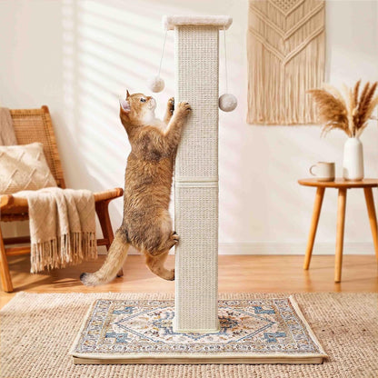 Tall Cat Scratching Post for Indoor Cats Adults, 33'' Large Cat Scratch Post with Perch, Cute Cat Scratching Post with Boho Carpet ＆ Dangling Ball Toys, White7