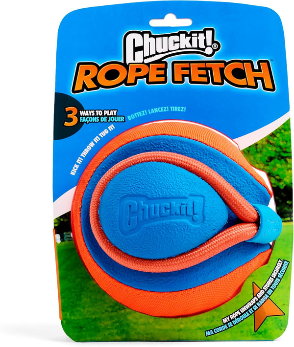 Chuckit! Rope Fetch Dog Toy - Ball on Rope Fetch and Tug-Of-War Toy for Dogs - Durable EVA Rubber Construction - 5.5-Inch Diameter - 18-Inch Rοpe - Orange and Blue7
