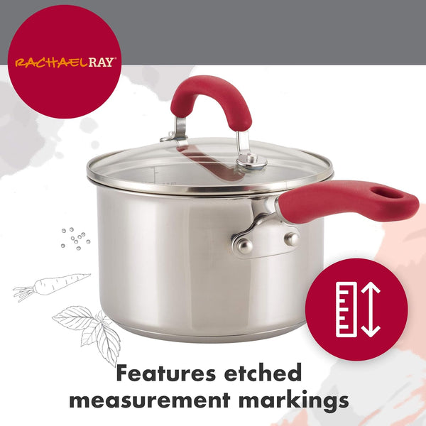 Create Delicious Stainless Steel Cookware Set, 10-Piece Pots and Pans Set, Stainless Steel with Red Handles2