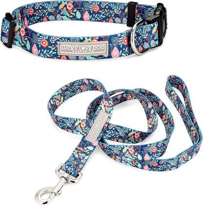 Lucky Love Dog - Easy Click Buckle Dog Collar with Leash Set Combo, Durable & Comfortable for Male & Female Dogs, Pet Collar for Medium Dogs, Secure Fit - Blackbird Combo, Medium62