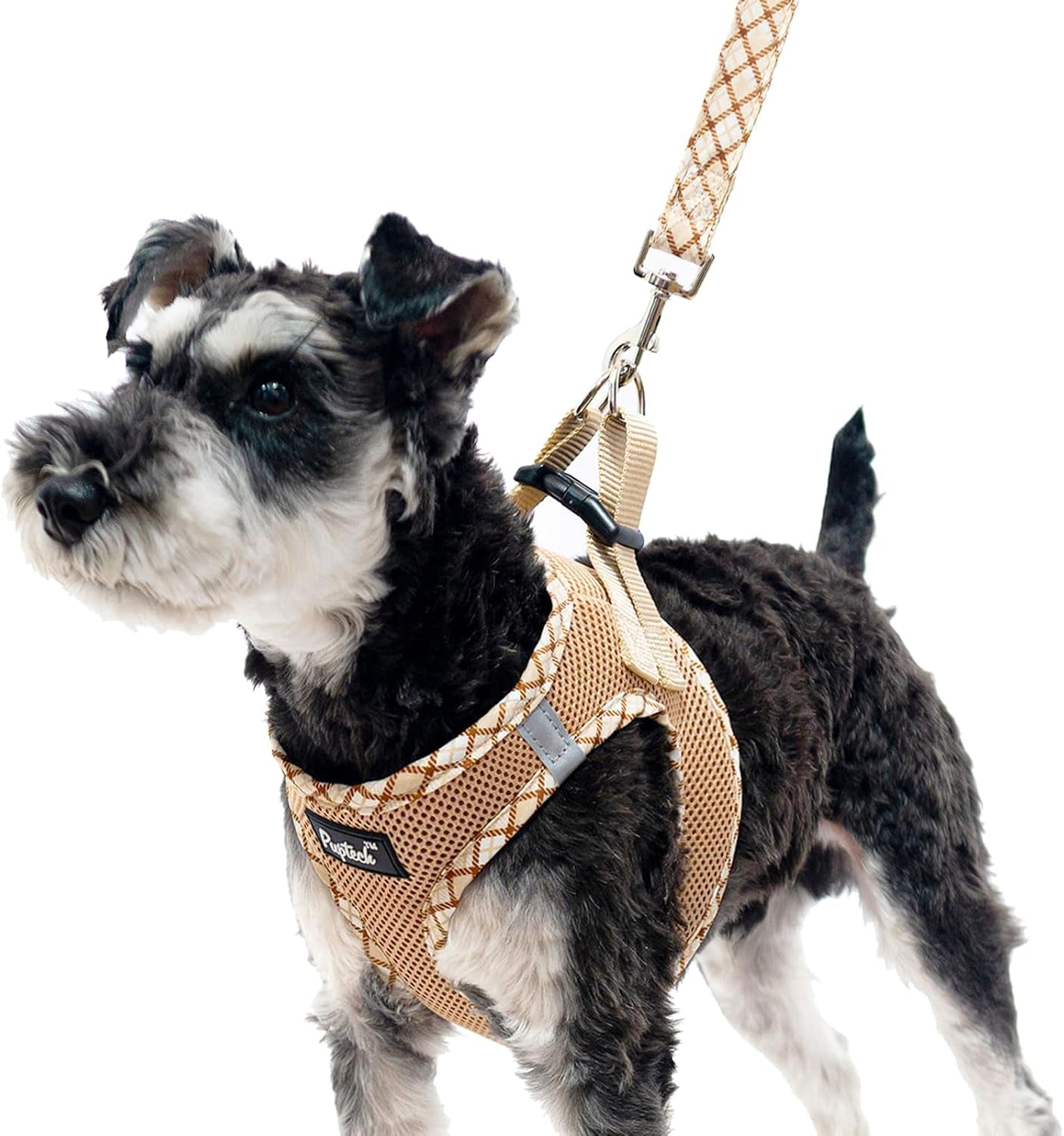 pupteck-dog-harness-and-leash-set-for-small-medium-dogs-no-pull-step-in-soft-mesh-puppy-cat-vest-harnesses-reflective-at-night-green-s