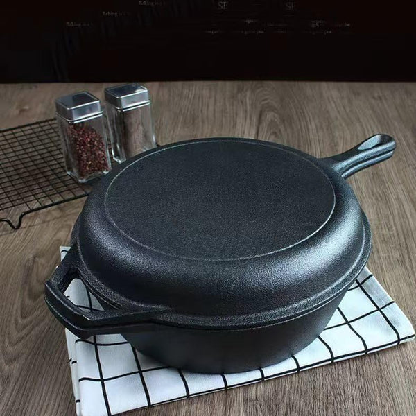 Cast Iron Double Dutch Oven Pot with Skillet Lid, Cast Iron Skillet 10 Inch & Dutch Oven 3 Quart for Grilling, Searing, Baking (3 Quarts)8
