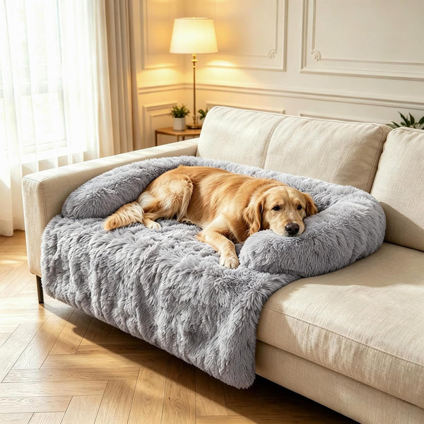 Calming Dog Bed for Couch, Thickened Plush Dog Mat with Raised Bolster, Washable Pet Sofa Bed & Furniture Protector, Non-Slip Dog Couch Cover for Small Medium Large Dogs & Cats (Dark Gray, X-Small)11