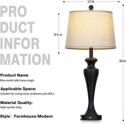 30 Inch Black Table Lamp Single, 3-Way Dimmable Touch Control Living Room Lamps with USB A+C Ports and AC Outlet, Tall Bedside Lamps for Nightstand, Modern Metal Bedroom Lamp, Bulb Included7