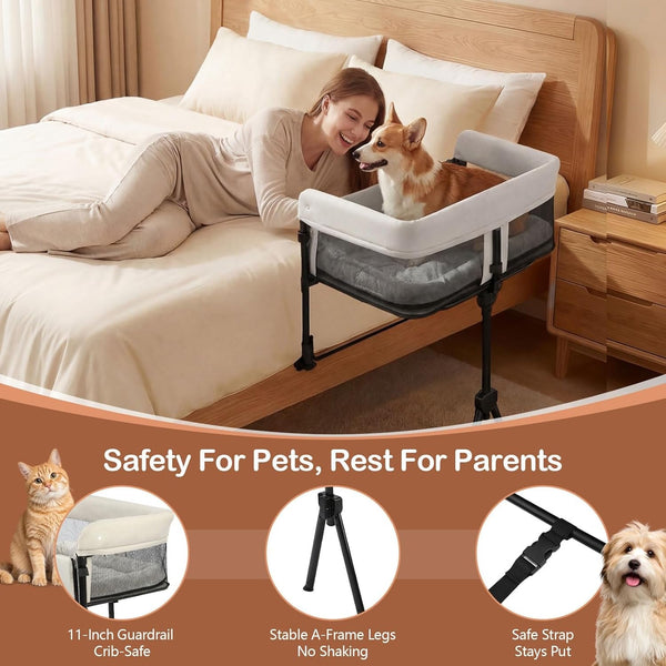 Bedside Dog Bed, Adjustable to Human Bed Height, 11-Inch Guardrail, Foldable & Portable Pet Bed Attachment, Improves Owner'S Sleep Quality, for Small Size Dogs (<40 LBS) & All Cats5