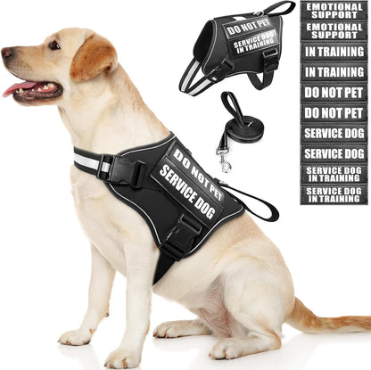 Service Dog Vest Harness and Leash Set+10 Patches,No Pull&Adjustable Reflective Dog Harness with Soft Padded Handle for Training/Everyday,Fit Small/Medium/Large/Extra-Large Dogs(Red XL) | No Pull&Adjustable Reflective Service Dog Harness Large Sized,Dog Leash with 2 Soft Padded Handles,For Training Working10