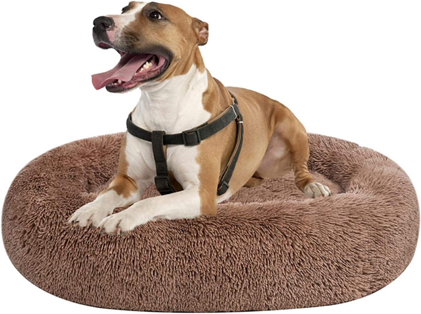 coohom-oval-calming-donut-cuddler-dog-bed-shag-faux-fur-cat-bed-washable-round-pillow-pet-bed30-36-43-for-medium-dogs-xl36x27x7-light-brown