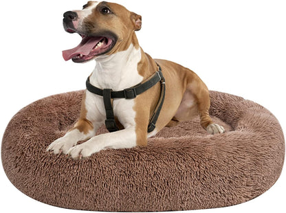 Coohom Oval Calming Donut Cuddler Dog Bed,Shag Faux Fur Cat Bed Washable round Pillow Pet Bed(30"/36"/43") for Medium Dogs (Xl(36"X27"X7"),Light Brown)8