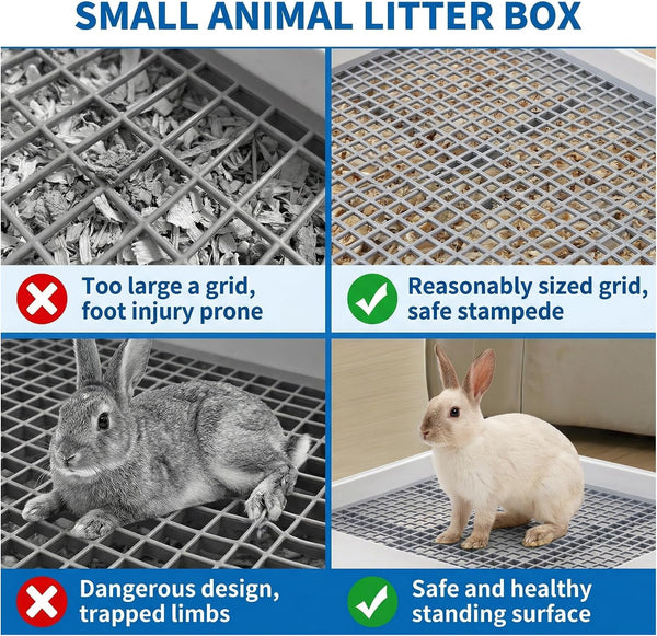 WUWEOT 2 Pack Large Rabbit Litter Box, Shallow Bunny Restroom Litter Tray, Small Animals Litter Pan Toilet Potty Trainer with Grate for Rabbit Hamster Ferret Rats Guinea Pigs Hedgehog Chinchillas3