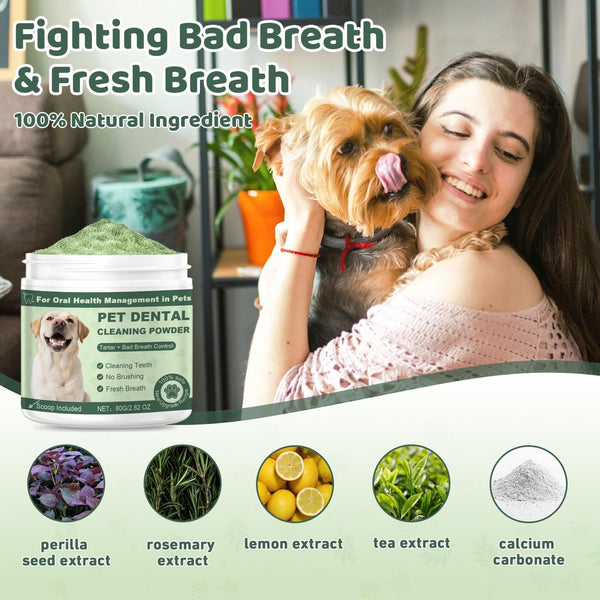 Dog Teeth Cleaning Powder, Dog Dental Powder, Dog Dental Care, Targets Tartar & Bad Breath & Reduces Plaque, Dental Powder for Dog Teeth Cleaning, Green3